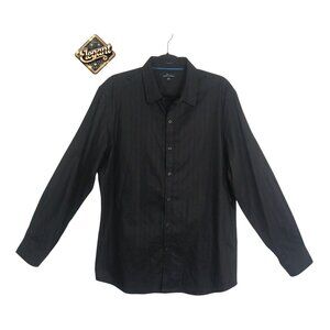 Marc Anthony Men's Dress Shirt L 🖤 Black Cotton Slim Fit Button-Up Long Sleeve